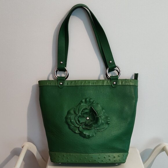Isabella Adams green genuine leather bag, VG used condition - Picture 1 of 9